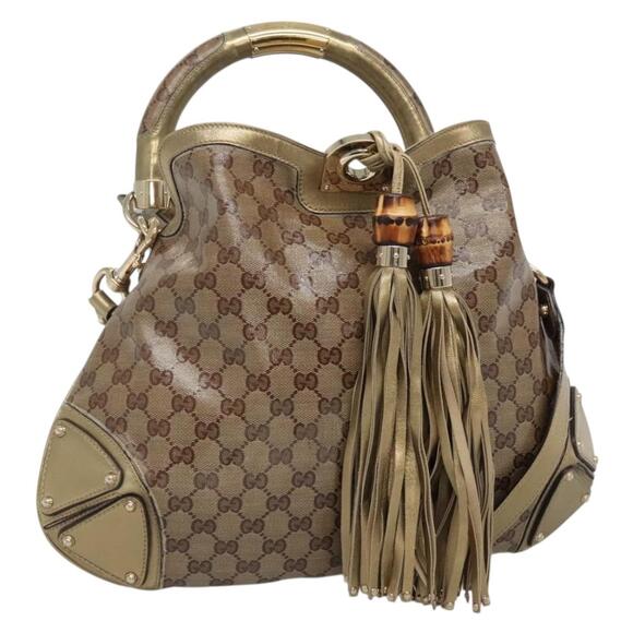 GUCCI GG Crystal Hand Bag Coated Canvas Beige Gold - Picture 1 of 16
